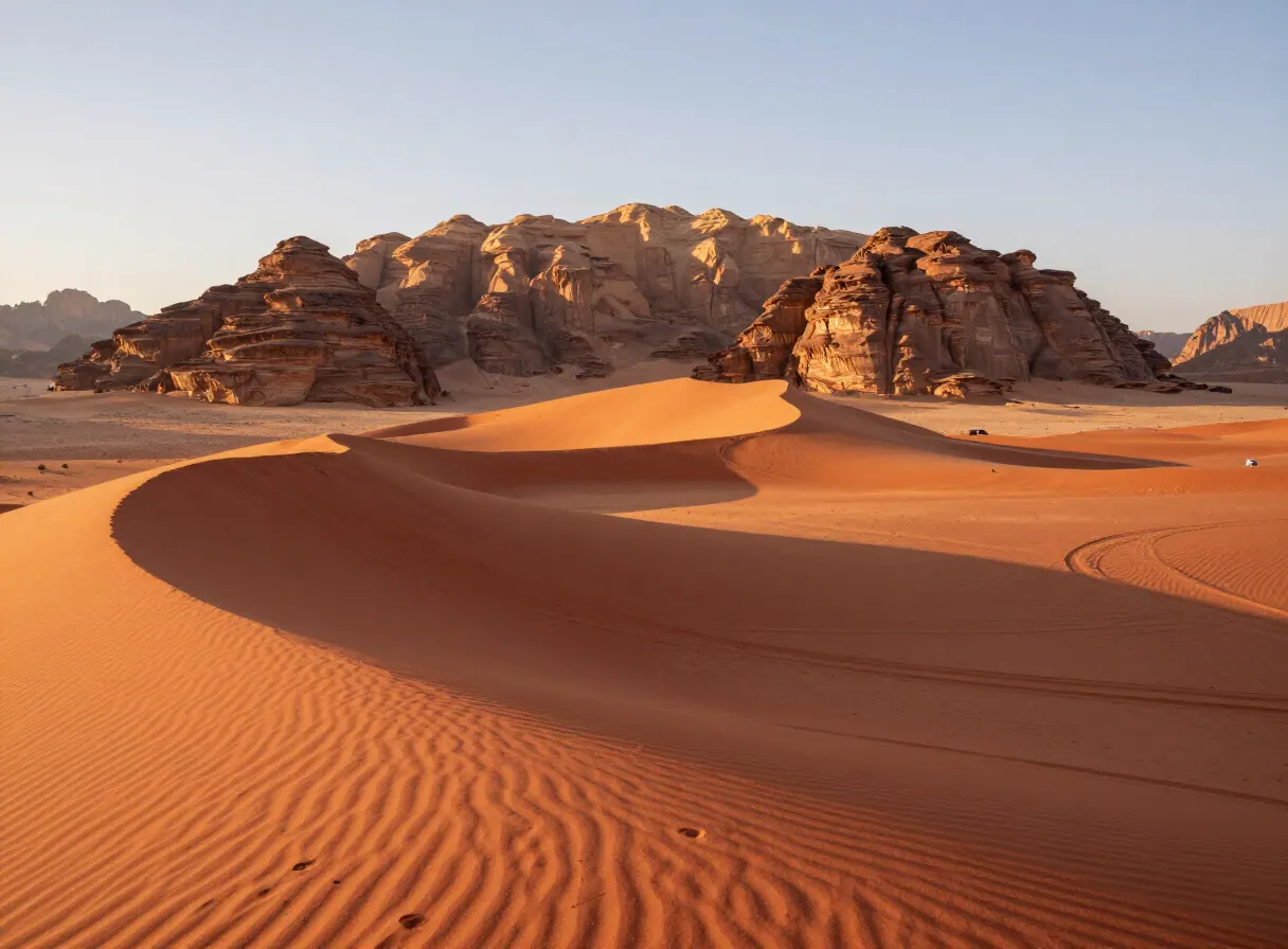Desert dunes at sunset in Wadi Rum